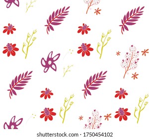 Seamless background image with bright and colored elements. Summer theme pattern with  herbs and  natural colors. Beautiful background.