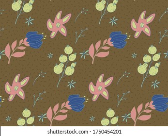 Seamless background image with bright and colored elements. Summer theme pattern with  plants and  floral pattern. Beautiful background.