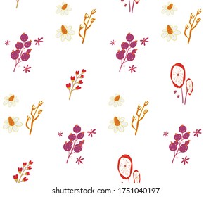 Seamless background image with bright and colored elements. Summer theme pattern with  natural colors and  plants. Beautiful background.