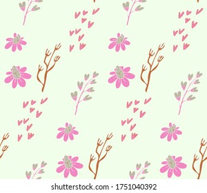 Seamless background image with bright and colored elements. Summer theme pattern with  natural colors and  floral pattern. Beautiful background.