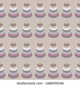 Seamless background with the image of children s toys. Pattern from children s toys in pastel colors. Toy pyramid. Decorative element.