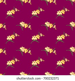 Seamless background image colorful botanic flower leaf plant yellow orchid