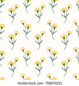 Seamless background image colorful botanic flower leaf plant yellow carnations
