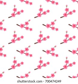 Seamless background image colorful botanic flower leaf plant pink plum blossom