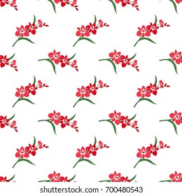 Seamless background image colorful botanic flower leaf plant red orchid