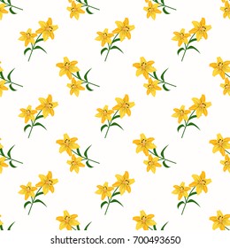 Seamless background image colorful botanic flower leaf plant yellow tiger lily