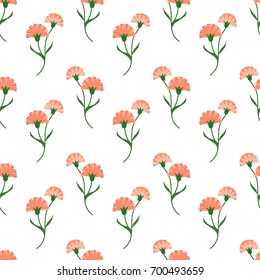 Seamless background image colorful botanic flower leaf plant orange carnations