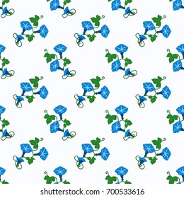 Seamless background image colorful botanic flower leaf plant, blue morning glory flower