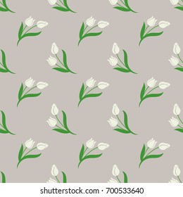 Seamless background image colorful botanic flower leaf plant, white tulip