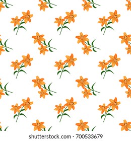 Seamless background image colorful botanic flower leaf plant, orange tiger lily