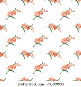 Seamless background image colorful botanic flower leaf plant orange orchid