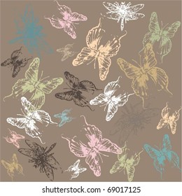 Seamless background with the image of a dragonflies and butterflies.