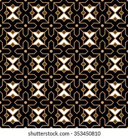 Seamless background image of Islam black cross star geometry pattern.