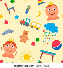 Seamless background with the image of kids and toys. vector