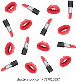 Seamless background with the image of lips and lipstick. Simple seamless background. Vector. Vector illustration.