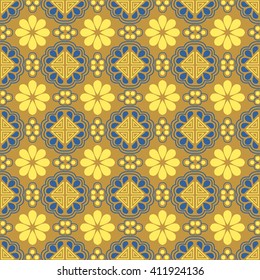 Seamless background image of oriental gold yellow flower triangle geometry