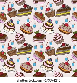 Seamless background with the image of sweet delicious confectionery