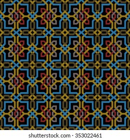Seamless background image of vintage black background geometry line cross pattern.


