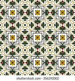 Seamless background image of vintage green vine flower kaleidoscope pattern.
Background image of vintage green vine flower kaleidoscope pattern.
