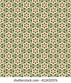 Seamless background image of vintage green polygon flower cross