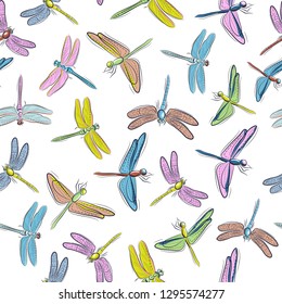 Seamless Background Images Colored Dragonflies On Stock Vector (Royalty ...