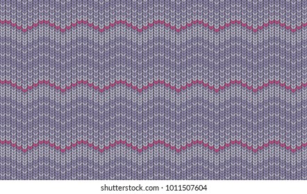 Seamless background with imitation of a knitted sweater. Knitting the facial smoothness. Simple geometric pattern in winter theme. Pale purple. Vector illustration. Wave drawing.