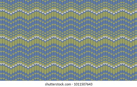 Seamless background with imitation of a knitted sweater. Knitting the facial smoothness. Simple geometric pattern in winter theme. Blue threads.Vector illustration. Wave drawing.