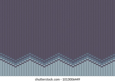 Seamless background with imitation of a knitted sweater. Knitting the facial smoothness. Simple geometric pattern in winter theme. Blue threads.Vector illustration. Wave drawing. Zigzag shapes.