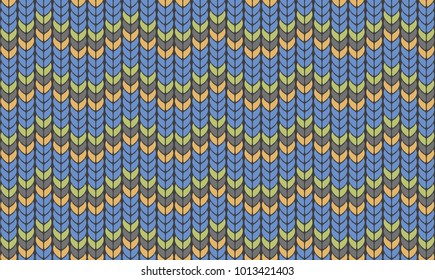 Seamless background with imitation of a knitted sweater. Knitting the facial smoothness. Simple geometric pattern in winter theme. Blue threads.Vector illustration. Wave drawing.