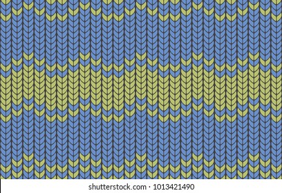 Seamless background with imitation of a knitted sweater. Knitting the facial smoothness. Simple geometric pattern in winter theme. Blue threads.Vector illustration. Wave drawing.