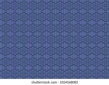 Seamless background with imitation of a knitted sweater. Simple geometric pattern in winter theme. Sample and template of knitted article. Vector illustration. Ornament shapes. Blue threads.