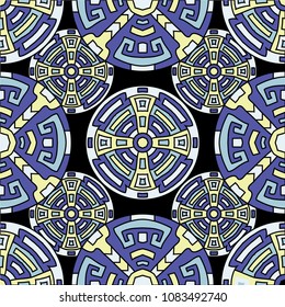 Seamless background. Indian color ethnic background with folk motifs for banner or print. Seamless color background with ethnic motifs for your design. Vector texture.