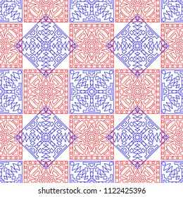 Seamless background.  Indian color background for fabric or paper. Abstract geometrical ethnic ornament with northern motifs. Vector texture.
