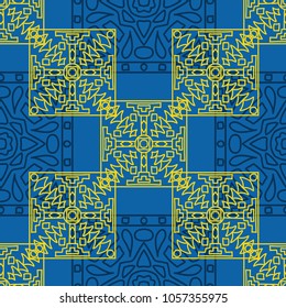 Seamless background.  Indian color pattern for wallpaper or cloth design. Abstract geometrical ethnic ornament with northern motifs. Vector texture.