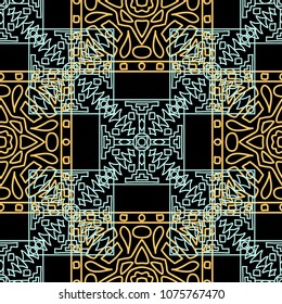 Seamless background.  Indian color pattern for wallpaper or cloth design. Abstract geometrical ethnic ornament with northern motifs. Vector texture.