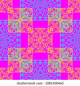 Seamless background.  Indian color pattern for fabric or paper. Abstract geometrical ethnic ornament with northern motifs. Vector texture.