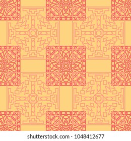 Seamless background.  Indian color vector pattern for wallpaper or cloth design. Abstract geometrical ethnic ornament with northern motifs. Vector texture.