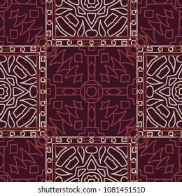 Seamless background.  Indian color vector pattern for fabric or paper. Abstract geometrical ethnic ornament with northern motifs. Vector texture.