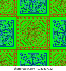 Seamless background.  Indian color vector pattern for paper or cover. Abstract geometrical ethnic ornament with northern motifs. Vector texture.