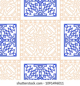 Seamless background.  Indian color vector pattern for paper or cover. Abstract geometrical ethnic ornament with northern motifs. Vector texture.