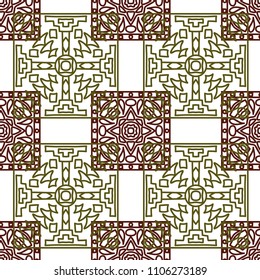 Seamless background.  Indian color vector pattern for wallpaper or cloth design. Abstract geometrical ethnic ornament with northern motifs. Vector texture.