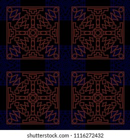 Seamless background.  Indian color vector pattern for wallpaper or cloth design. Abstract geometrical ethnic ornament with northern motifs. Vector texture.