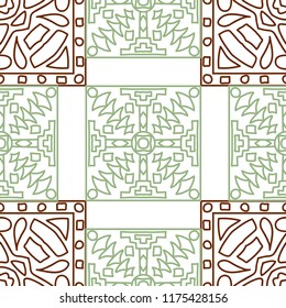Seamless background.  Indian color vector pattern for wallpaper or cloth design. Abstract geometrical ethnic ornament with northern motifs. Vector texture.