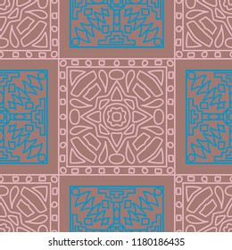 Seamless background.  Indian color vector pattern for fabric or paper. Abstract geometrical ethnic ornament with northern motifs. Vector texture.
