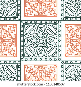 Seamless background.  Indian colorful vector background for fabric or paper. Abstract geometrical ethnic ornament with northern motifs. Vector texture.