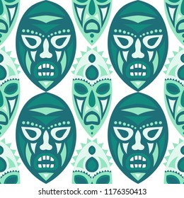 Seamless Background. Indian Seamless Pattern with Color Masks for Print or Card. Ethnic Seamless Background with Color Trible Ritual Masks for your Design. Vector Texture.