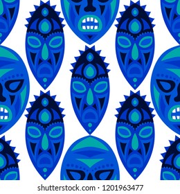 Seamless Background. Indian Seamless Pattern with Color Masks for Textile or Paper. Ethnic Seamless Background with Color Trible Ritual Masks for your Design. Vector Texture.