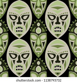 Seamless Background. Indian Seamless Background with Ritual Masks for Print or Card. Ethnic Seamless Background with Color Trible Ritual Masks for your Design. Vector Texture.