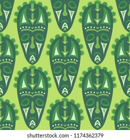 Seamless Background. Indian Seamless Background with Ritual Masks for Textile or Paper. Ethnic Seamless Background with Color Trible Ritual Masks for your Design. Vector Texture.