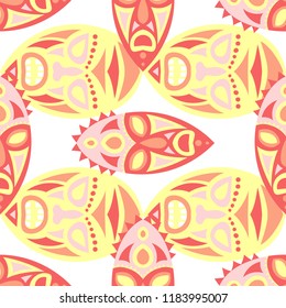 Seamless Background. Indian Seamless Background with Ritual Masks for Textile or Paper. Ethnic Seamless Background with Color Trible Ritual Masks for your Design. Vector Texture.